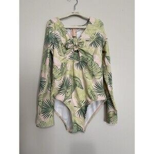 Jessica Simpson Women’s Medium Palm Tree Print Long Sleeved one piece swimsuit